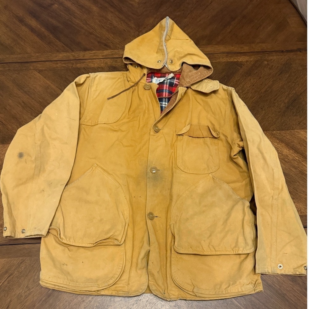 Vintage Chief Pontiac Brand Field & Blind Coat Canvas Hunt Jacket Plaid Lined S